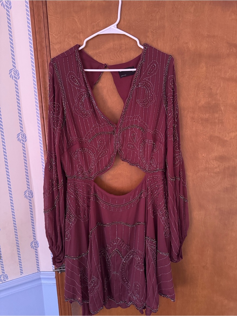 ASOS Burgundy Long Sleeve Cutout Mini Dress